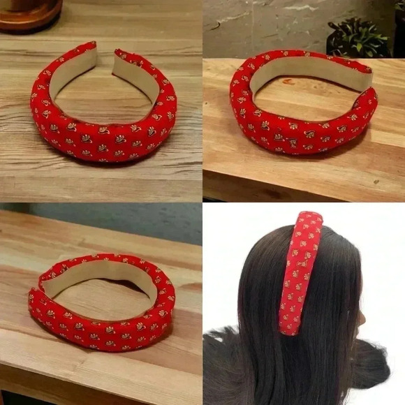 Squirrels Red Silk Headband Artisan Handcrafted Upcycled Hair Accessory - Picture 1 of 10
